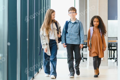 Preview: Group of elementary school kids in a school corridor