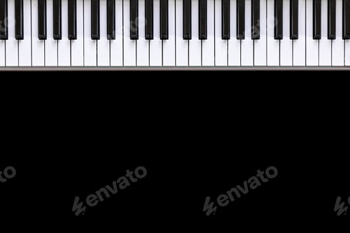 Preview: Musical background with musical keys on black, flat lay, copy space.