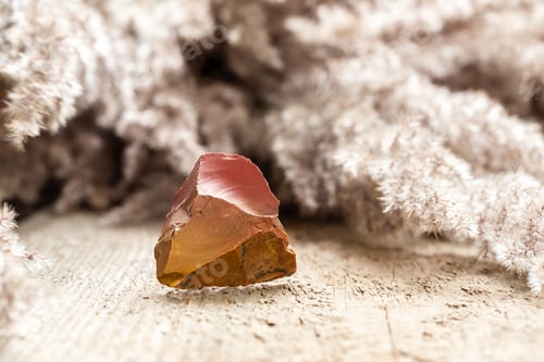 Preview: Red and Orange Flint Rock Specimen on Wood