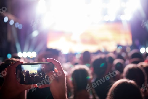 Preview: Portrait of happy crowd enjoying at music festival