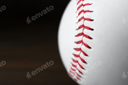 Preview: Closeup view of baseball ball on dark background, space for text. Sportive equipment