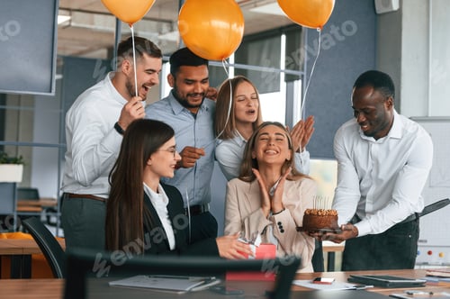 Preview: Employee having a birthday in the office, group of workers