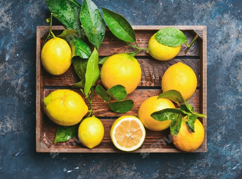 Preview: Freshly picked lemons with leaves