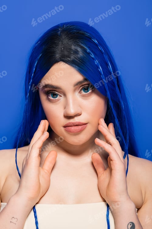 Preview: vibrant youth, self expression, emotional, portrait of young woman with dyed hair