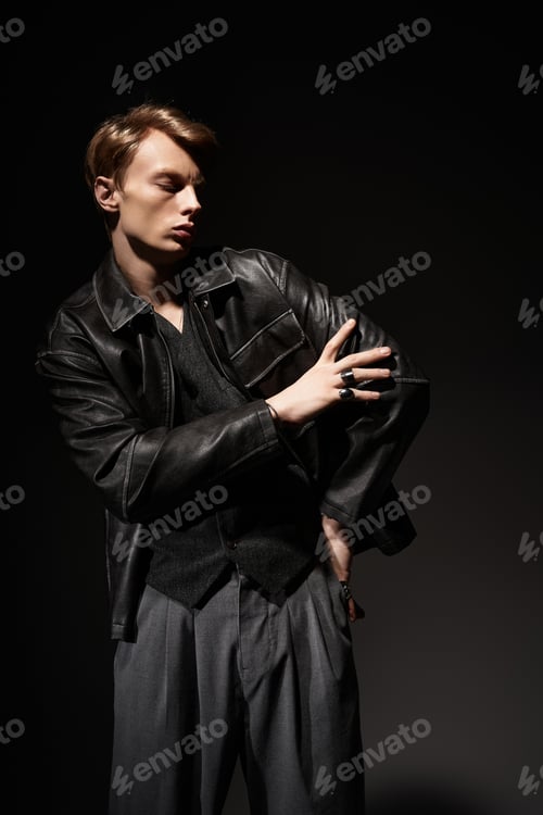 Preview: Modern masculinity captured in a chic black leather jacket with confident allure