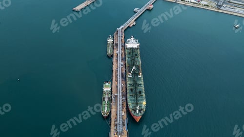 Preview: Aerial view tanker ship vessel unloading at port, Global business logistic import export oil.