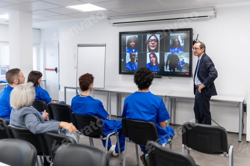 Preview: Medical professional teaching students during online conference