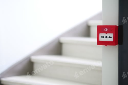 Preview: Red fire alarm button on wall ,