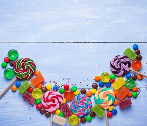 Preview: Assortment of colorful candies and lollipops