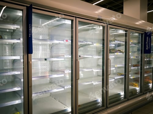 Preview: empty freezer in the supermarket during the lockdown of corona virus covid 19 pandemic
