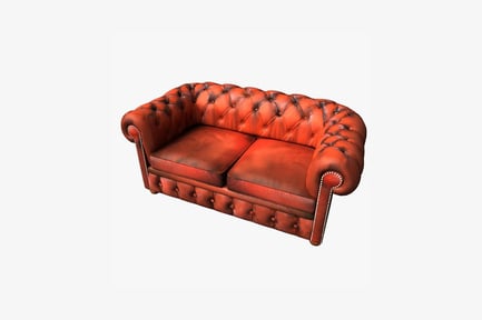 Preview: Curved tufted leather sofa with studded accents