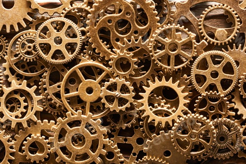Preview: Various metal cogwheels and gear wheels