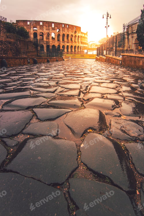 Preview: Stunning view of a cobblestone street in Rome, Italy