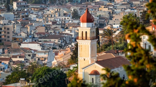 Preview: Aerial drone view of a church in Zakynthos, Greece