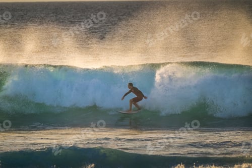 Preview: Young caucasian teenager learn surf on a big swell wave in the ocean