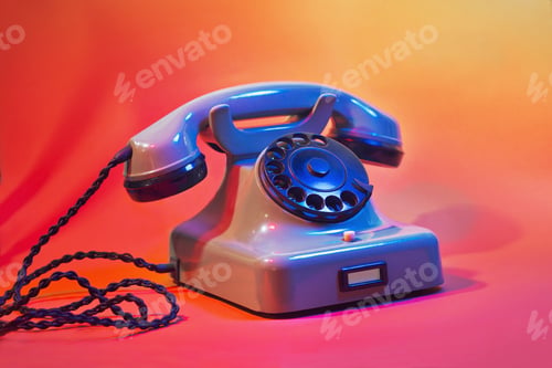Preview: Close up shot of a vintage telephone in a red orange background