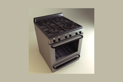 Preview: Stainless steel gas range with double ovens and open lower door