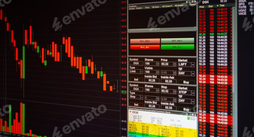 Preview: Stock market or forex trading graph and chart for financial investment on monitor screen. Economy