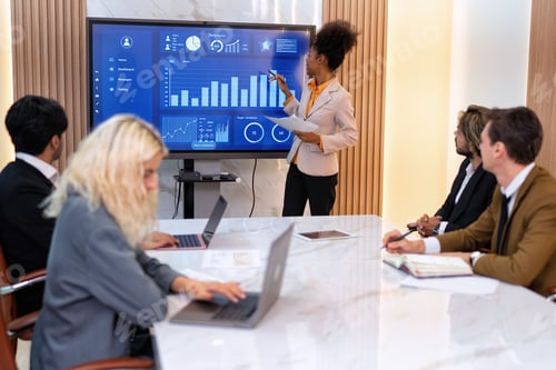 Preview: Employee on job corporate Business colleagues sit around table clapping hand for business success