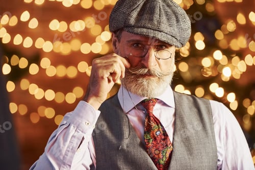 Preview: Portrait of stylish senior with grey hair and beard in jacket and white shirt