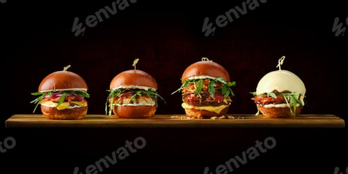 Preview: Set of four burgers with different types of meat