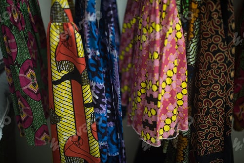 Preview: Colorful Fabric with Bold Patterns in Vertical Display