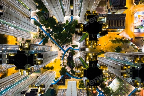 Preview: Tin Shui Wai, Hong Kong, 06 September 2018:- Top down view of Hong Kong residential at night