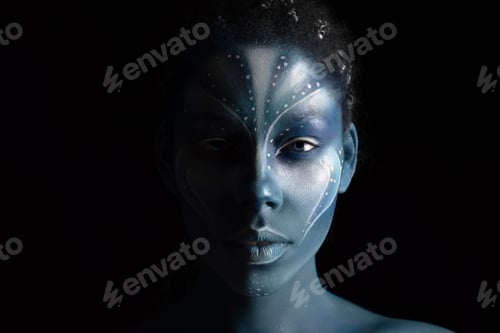 Preview: Art photo of Africal woman with tribal ethnic paintings in Avatar style