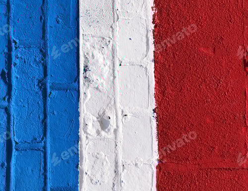 Preview: Brick wall painted blue white and red colors of a flag of France
