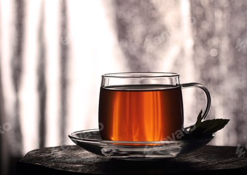 Preview: Tea Drink In A White Cup Next To Lies Mint And Spices