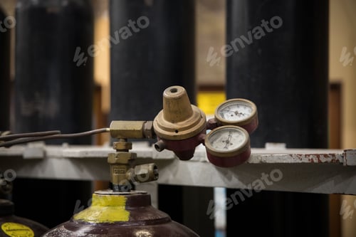 Preview: Closeup of pressure gauge on a welding gas metallic cylinder