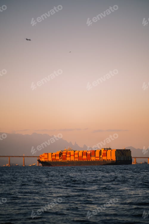 Preview: Cargo ship at sunset