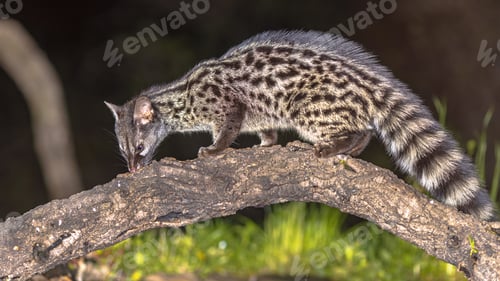 Vista previa: Common Genet on Trunk at Night