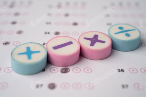 Preview: Math symbol on Answer sheet background; Education study mathematics learning teach concept.