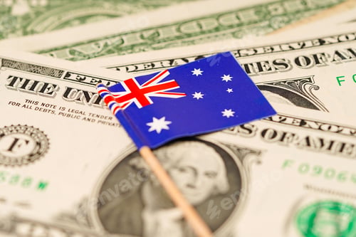 Preview: Australia flag on dollar banknotes background