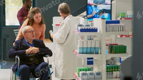 Preview: Caretaker and old man with impairment looking for treatment