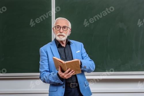 Preview: senior lecturer holding book and looking away