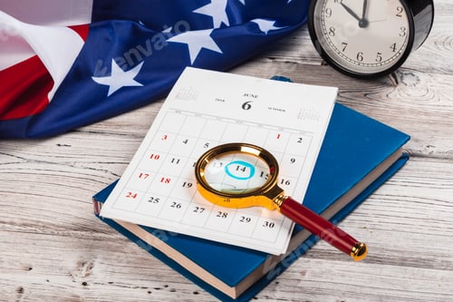 Preview: Calendar with july month on american flag. Independence day