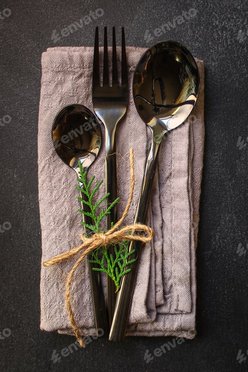 Preview: Cutlery Rustic, Used For Eating Or Serving Food(Spoons, Fork, Shiny And Beautiful). Food