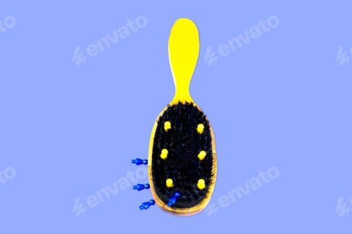Preview: Top view of a hair comb and board game figures on a purple background