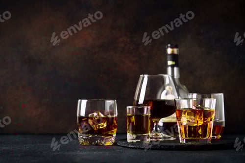 Preview: Strong alcohol drink. Whisky, rum, tequila, cognac