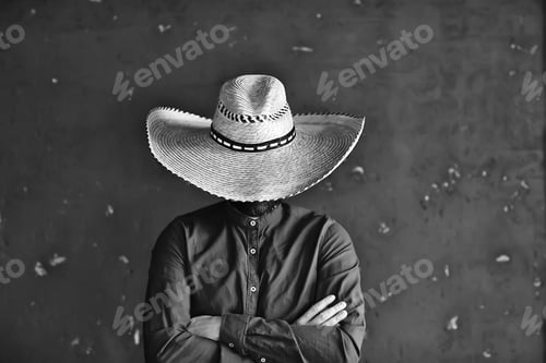 Preview: Stern Cowboy In A Hat With Brim, Straw, Retro Vintage Style, Angry Man Wild West Western