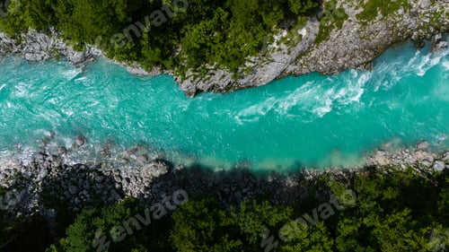 Preview: Breathtaking Aerial Drone Shot of Soca River in Slovenia at Summer