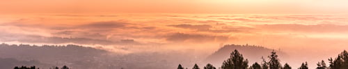 Preview: Panorama of Graz city in Styria on autumn morning during sunraise above fog