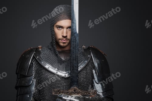 Preview: Portrait of a handsome king in heavy armor