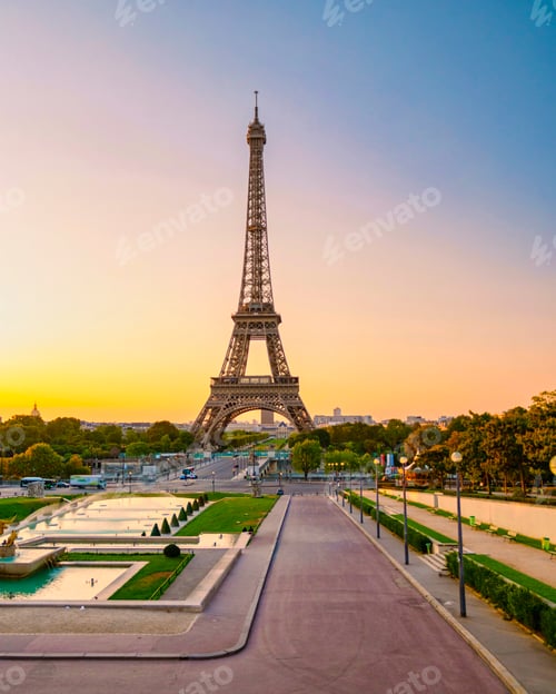 Preview: Eiffel tower at Sunrise in Paris France, Paris Eifel tower on a summer day