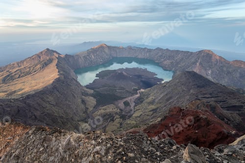 Preview: Aerial view of Mount Rinjani volcano on the island of Lombok, Indonesia.
