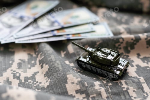 Preview: tank against the background of dollars. Concept of war.