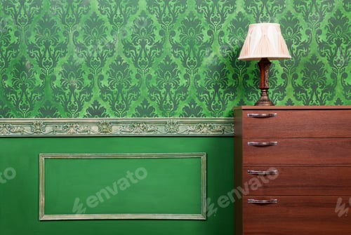 Preview: Lamp on furniture in green vintage interior