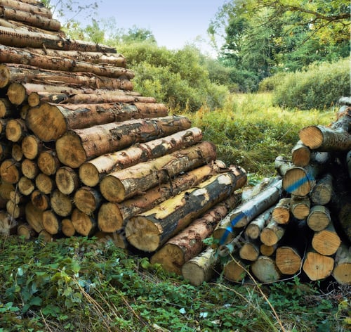Preview: Stacking up for winter. A large pile of wood.